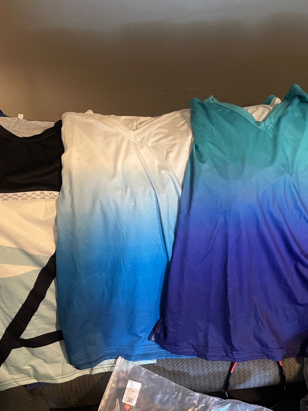 3-Piece Ombre & Striped Casual Tops - Blue, Teal, White shirts